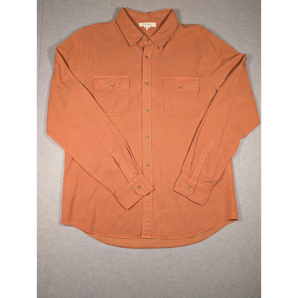 Frame Double Pocket Shirt Mens Large Orange Classic Twill LMSH0214 Excellent